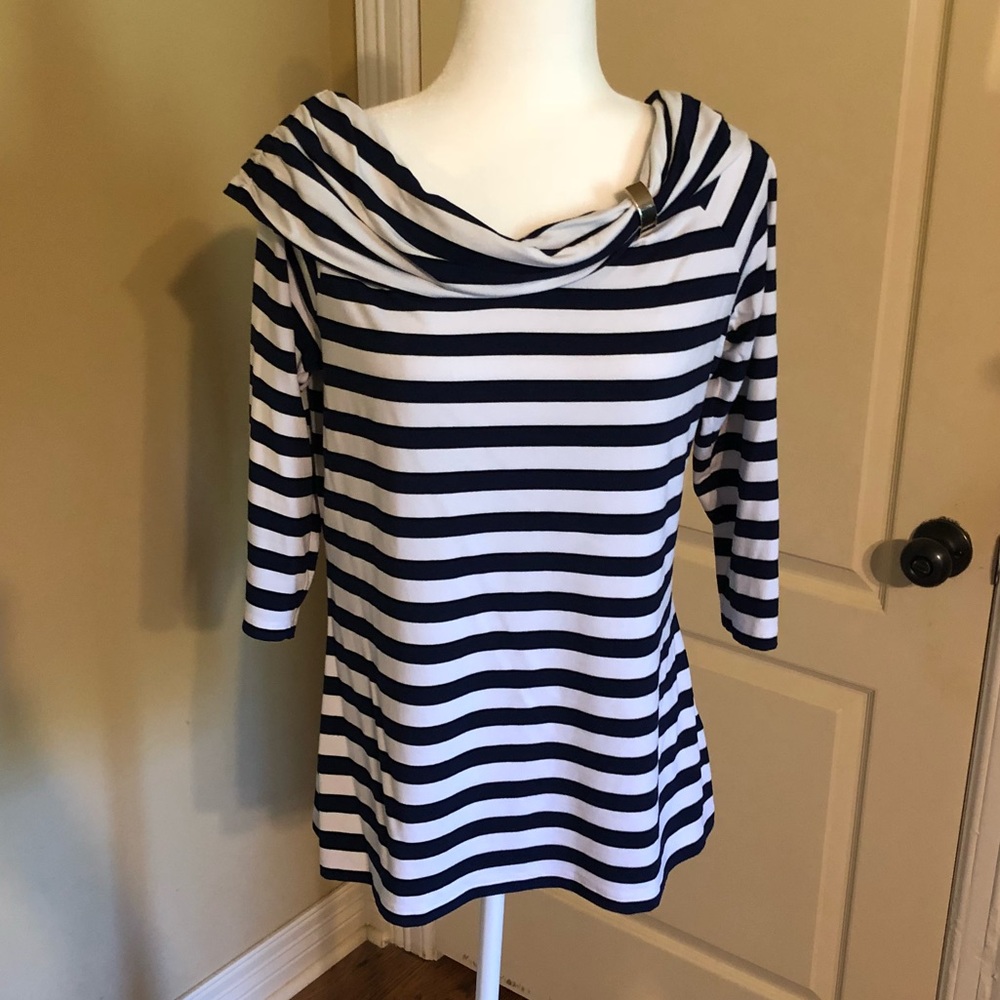 WHBM Navy white stripe top Sz L